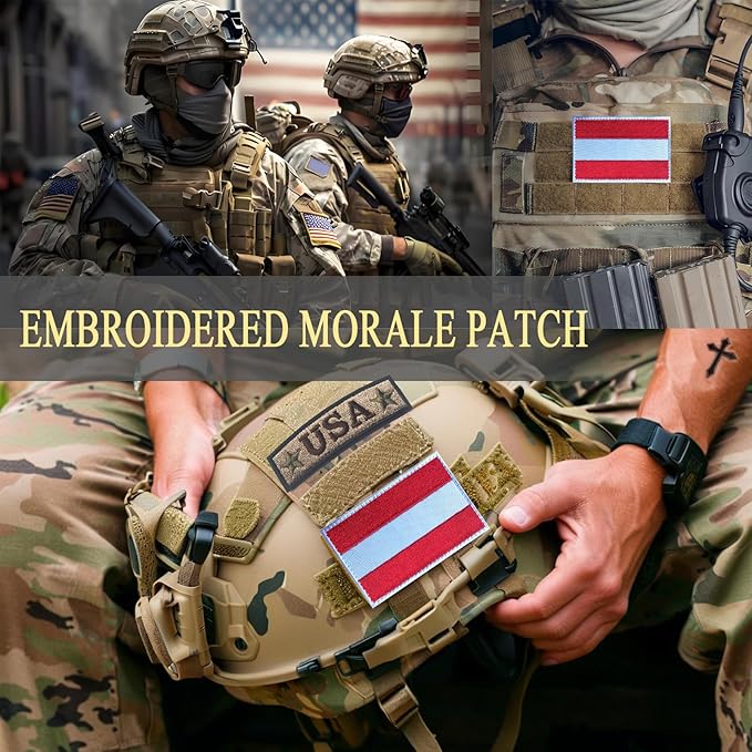 EmWoot 2PCS Austria Flag Patch Embroidered Morale Patch Military Tactical Patches Hook and Loop
