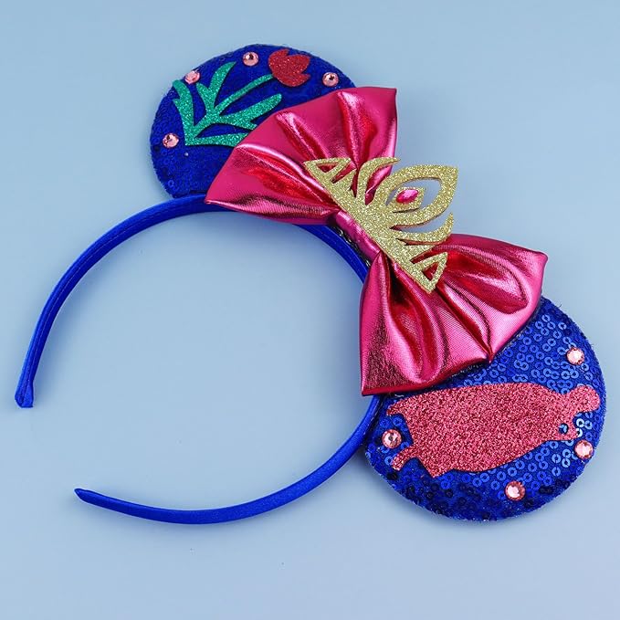 LIHELEI Mouse Ears Headband, Princess Headbands for Women Birthday Party, Blue Sequin Bows Headwear Hair Accessories - Blue Headband