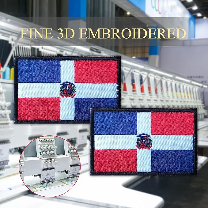 EmWoot 2PCS Dominican Flag Patch Embroidered Morale Patch Military Tactical Patches Hook and Loop