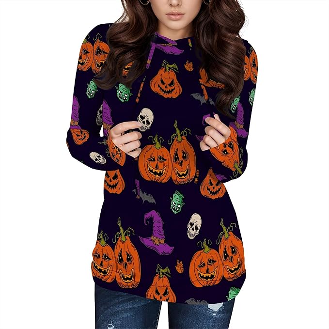 domirica Halloween Womens Pullover Sweatshirts Trendy Drawstring Fall Sweatshirt Halloween Best Gift For Wife And Daughter