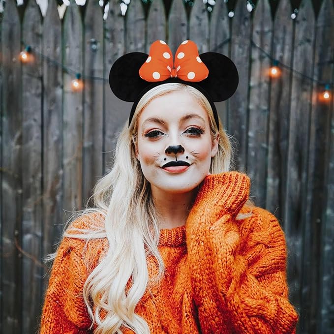 ODOCARE Handmade Mouse Ears Headband for Women and Ladies, Polka Dot Bow Minnie Ears Costume Accessories