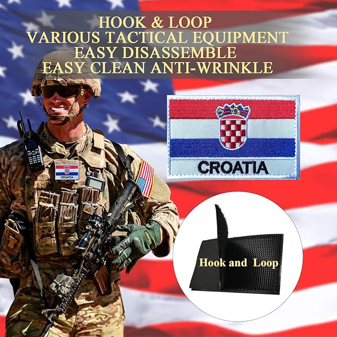 EmWoot 2PCS Croatia Flag Patch Embroidered Morale Patch Military Tactical Patches Hook and Loop
