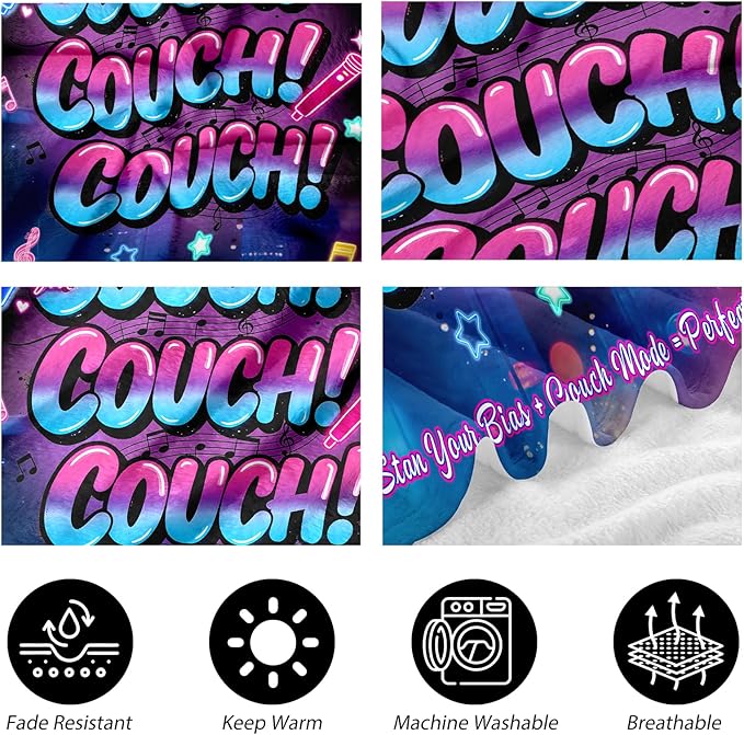 Kpop Couch! Couch! Couch! Gifts Blanket - Ultra-Soft Plush Throw Blanket for Adult, Teen Girls, Music Gifts for Women Friends K-Pop Lovers Merch Stuff, Christmas Birthday Gifts (Black, 60''x50'')