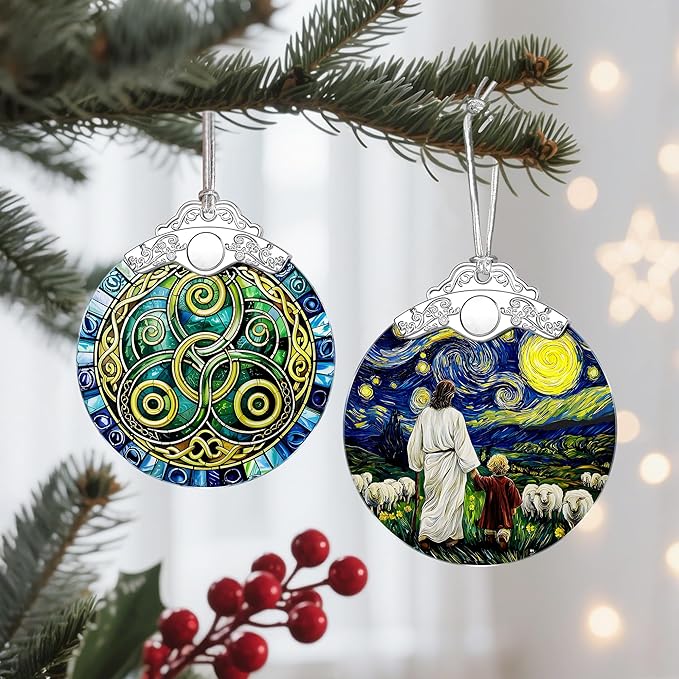 Jesus & Child Starry Night Stained Glass Ornament – Religious Christmas Ornament, Christian Christmas Decoration, Religious Gifts for Her or Him, Gifts for Christians, Friends or Loved Ones