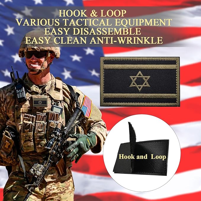 EmWoot 2PCS Israel Flag Patch Embroidered Morale Patch Military Tactical Patches Hook and Loop(ArmyGreen)