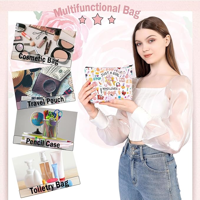 BDPWSS K-Pop Makeup Bag K-Pop Singer Merchandise Gift Just A Girl Who Loves K-Pop Gift for K-Pop Music Fan K-Pop Team Gift (Loves K-Pop)