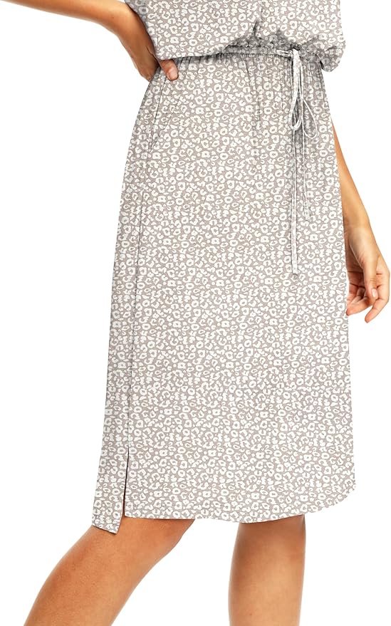 Simier Fariry Womens Spring Hide Belly Knee Length Travel Dress Pocket Summer Short Sleeve Midi Work Casual Outfits