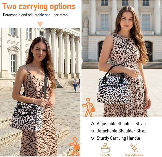 Lunch Bag Large Insulated Lunch Box for Women Adult Cute Lunchbox Lunch Bags Boxes Pail with Shoulder Strap for Work Mom Picnic Office Travel 11.4×6.8×9.1 inches 11.5L (Leopard)