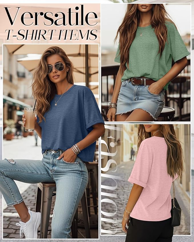 Riyiper 3 Pack Women's Oversized T-Shirt Half Sleeve Summer Tees Casual Loose Fit Crew Neck Basic Tops