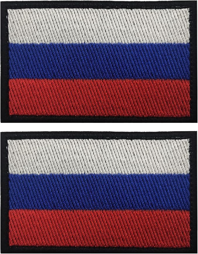 EmWoot 2PCS Russian Flag Patch Embroidered Morale Patch Military Tactical Patches Hook and Loop(Black Border)
