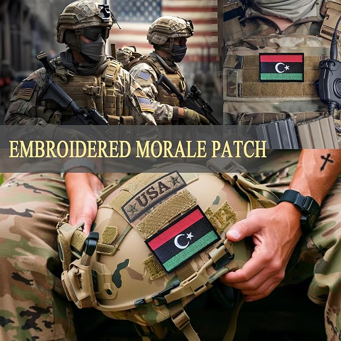 EmWoot 2PCS Libya Flag Patch Embroidered Morale Patch Military Tactical Patches Hook and Loop
