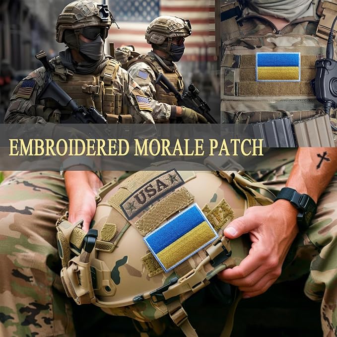 EmWoot 2PCS Ukraine Ukrainian Flag Patch Embroidered Morale Patch Hook and Loop(White Border)