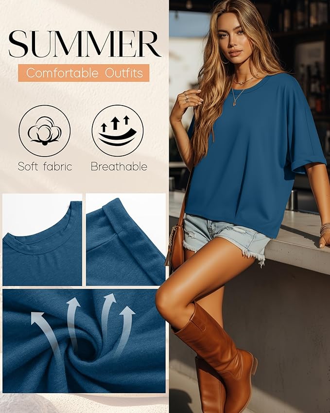 Riyiper 3 Pack Women's Oversized T-Shirt Half Sleeve Summer Tees Casual Loose Fit Crew Neck Basic Tops