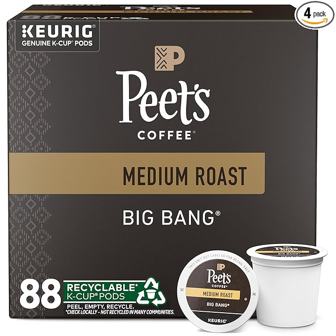 Peet's Coffee, Medium Roast Keurig K-Cup Pods - Big Bang 88 Count (4 Boxes of 22 Pods)