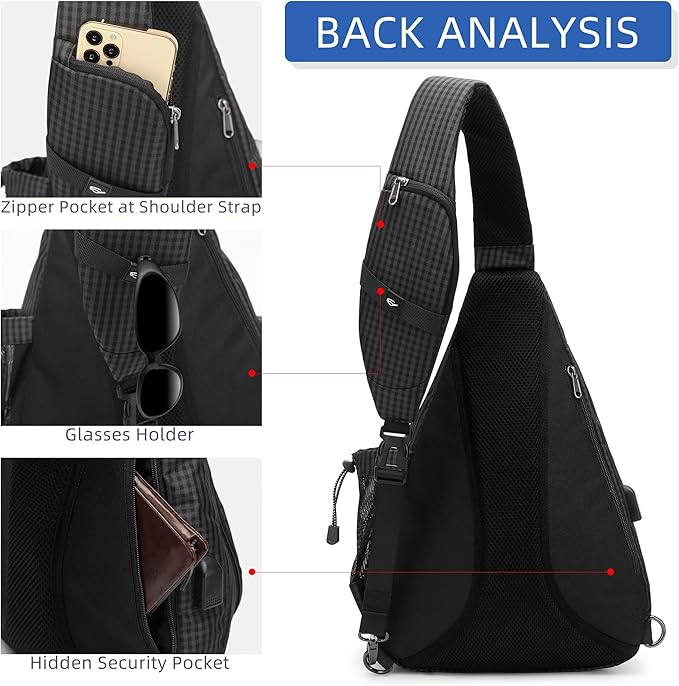 TurnWay Water-Proof Sling bag/Crossbody Backpack/Shoulder Bag with USB Charging Port for Travel, Hiking, Cycling, Camping