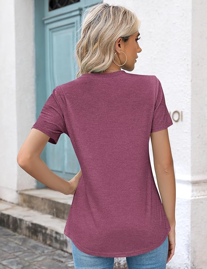 Kistore Womens Casual Crew Neck Short Sleeve Pleated Tops Blouses Fashion Clothes 2026