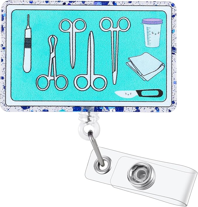 Surgical Tech Funny Nurse Badge Reel, Cute Retractable ID Card Badge Holder, Name Tag Medical Work Badge Clip for RN LPN/LVN ICU Nurse Nursing Student Surgeon Doctor Teacher Medical Assistant Workers