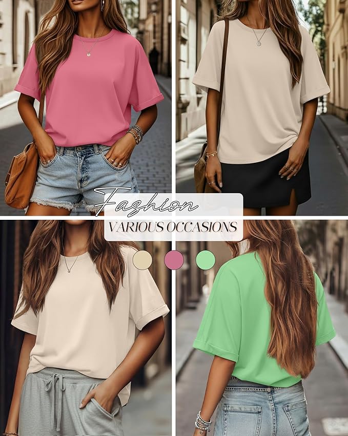 Riyiper 3 Pack Women's Oversized T-Shirt Half Sleeve Summer Tees Casual Loose Fit Crew Neck Basic Tops
