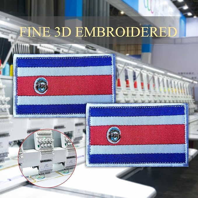 EmWoot 2PCS Costa Rica Flag Patch Embroidered Morale Patch Military Tactical Patches Hook and Loop