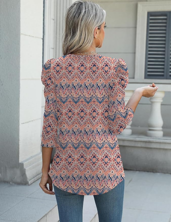 Ivicoer 3/4 Length Sleeve Womens Tops Summer Spring Tops for Women 2025 Puff Lace Sleeve Shirts Blouses