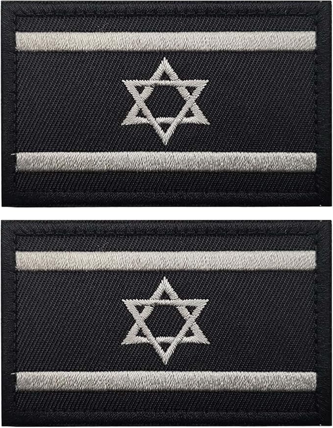 EmWoot 2PCS Israel Flag Patch Embroidered Morale Patch Military Tactical Patches Hook and Loop(Black White)