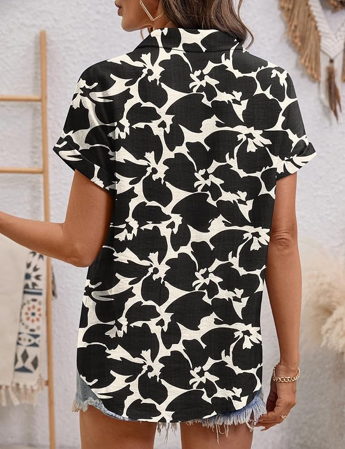 LOMON Women Blouses Spring Summer Tops for Women 2026 Short Sleeve V Neck Dressy Casual Collared Shirts Work Office