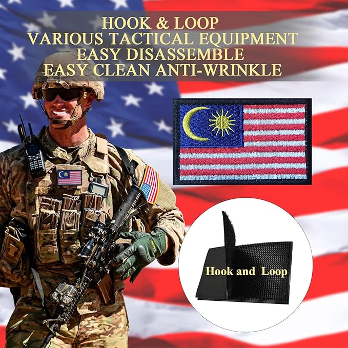 EmWoot 2PCS Malaysia Flag Patch Embroidered Morale Patch Military Tactical Patches Hook and Loop