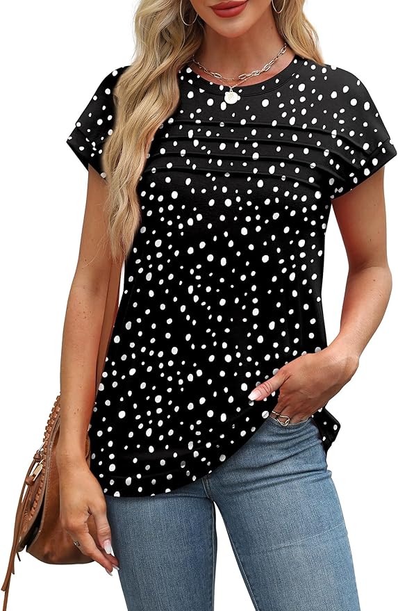 WEESO Womens Summer Tops Trendy 2026 Cap Sleeve T Shirts Crew Neck Pleated Front Beach Vacation Clothes Fashion