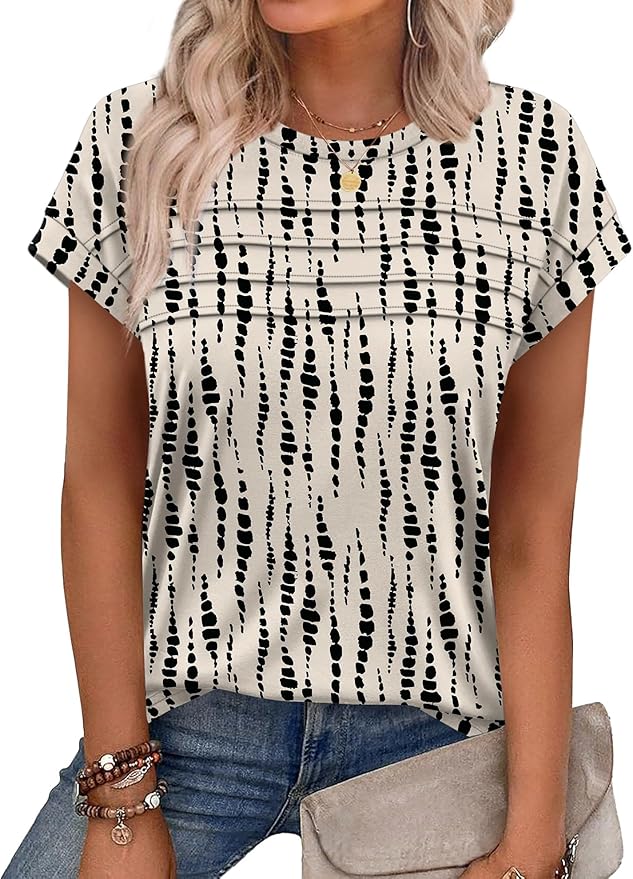 WEESO Womens Summer Tops Trendy 2026 Cap Sleeve T Shirts Crew Neck Pleated Front Beach Vacation Clothes Fashion