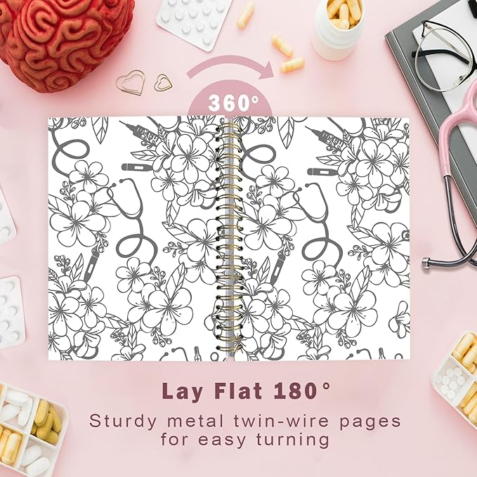 Lacama Nurse Gifts for Women, Nurse Notebook Journal, Gifts for Nurses Coworker, Appreciation Christmas Gift, Nurse Graduation Gift, Nursing School Essentials, A5 Stethoscope Flower Spiral Notebook