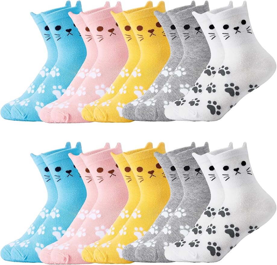 Eurzom 10 Pairs Socks Womens Crew Elastic Ankle Length Cotton Socks Aesthetic Cute Lightweight Low Cut Gifts for Women