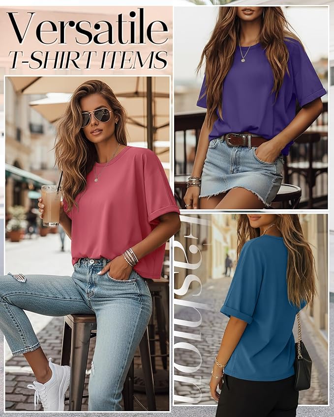 Riyiper 3 Pack Women's Oversized T-Shirt Half Sleeve Summer Tees Casual Loose Fit Crew Neck Basic Tops