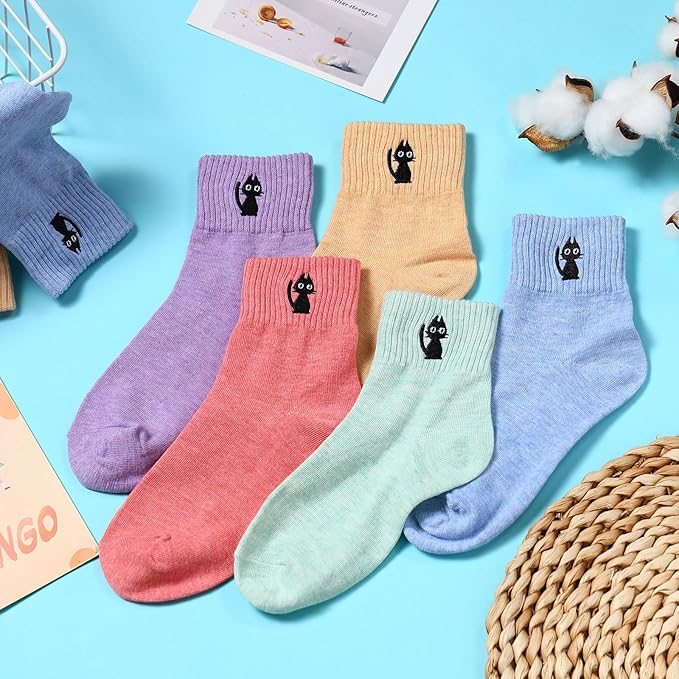 Eurzom 10 Pairs Socks Womens Crew Elastic Ankle Length Cotton Socks Aesthetic Cute Lightweight Low Cut Gifts for Women