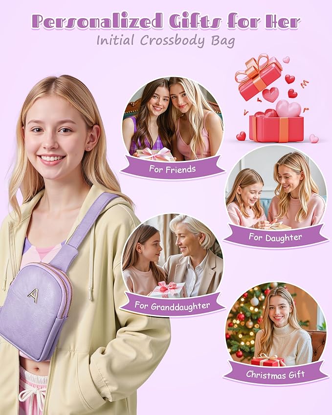 Gifts for College Girl, Initial Lightweight Crossbody Phone Purse for Teen Girls, Mini Shoulder Bag, Birthday Gifts for Women Girls Daughter Granddaughter, Cute Trendy Preppy Stuff for Friend