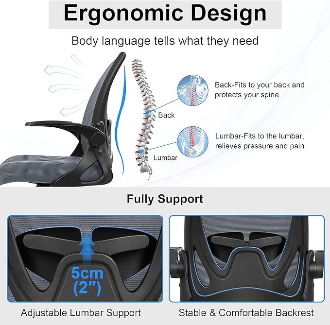 Primy Drafting Chair Tall Office Chair with Flip-up Armrests Executive Ergonomic Computer Standing Desk Chair with Lumbar Support and Adjustable Footrest Ring（Dark Gray）