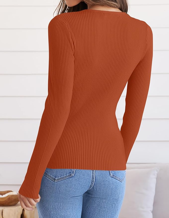 ZESICA Women's Long Sleeve Crewneck Shirts 2026 Fall Ribbed Knit Sweater Slim Fitted Casual Basic Tee Tops