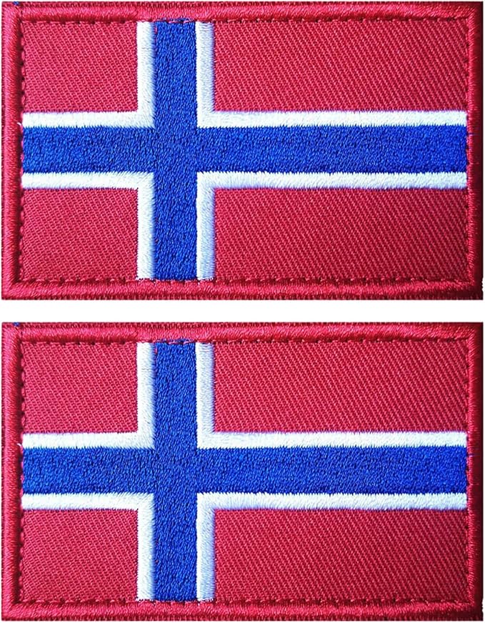 EmWoot 2PCS Norway Flag Patch Embroidered Morale Patch Military Tactical Patches Hook and Loop