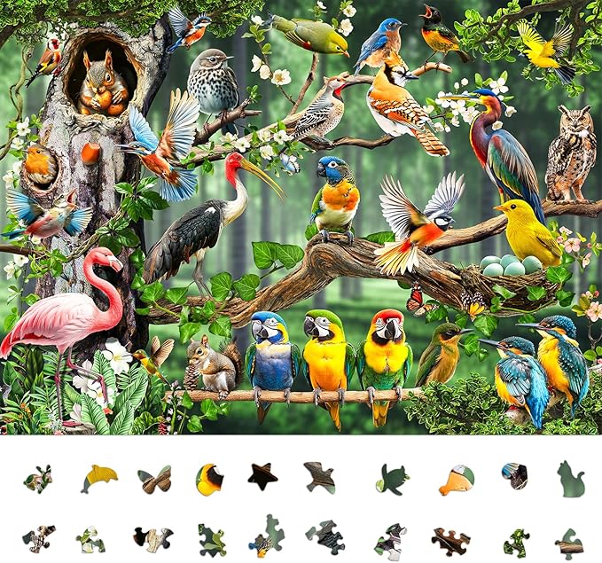 Naturelish Colorful Birds Party 1000-Piece Jigsaw Puzzle for Adults, Challenging Puzzle Game with Unique Shaped Pieces, Perfect for Game Nights and Gift-Giving, Finished Puzzle Size is 26.6 x 19.2 in