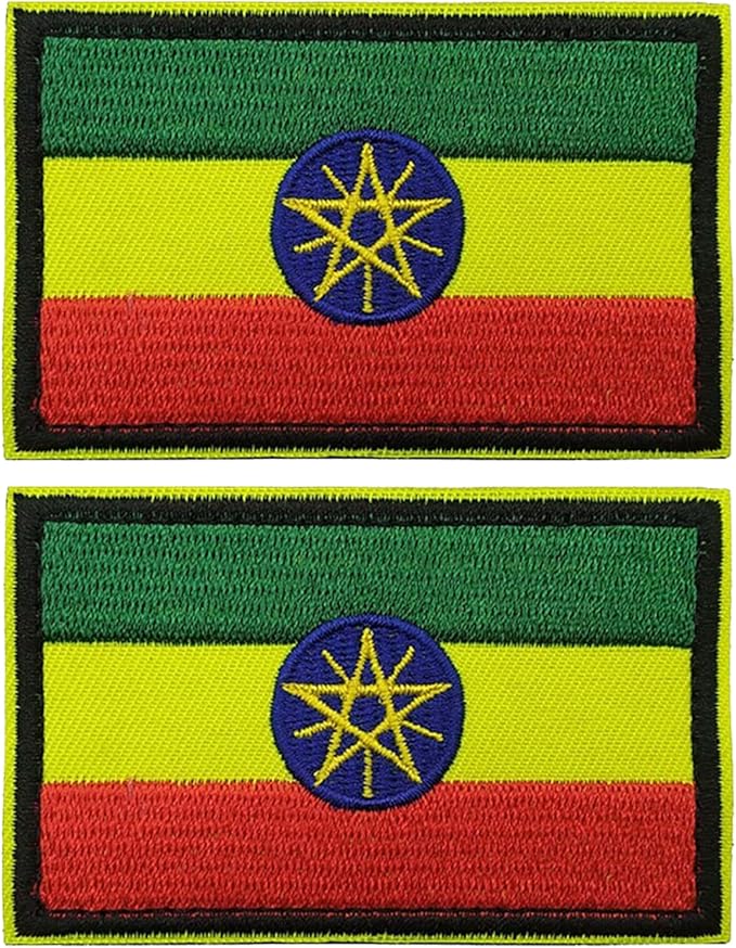 EmWoot 2PCS Ethiopia Flag Patch Embroidered Morale Patch Military Tactical Patches Hook and Loop