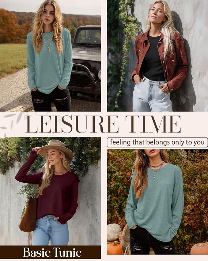 Huukeay 3 Pack Women's Long Sleeve Shirts with Thumb Holes, Cotton Casual Crew Neck Tunic Tops Fall Loose Y2k Trendy Outfits