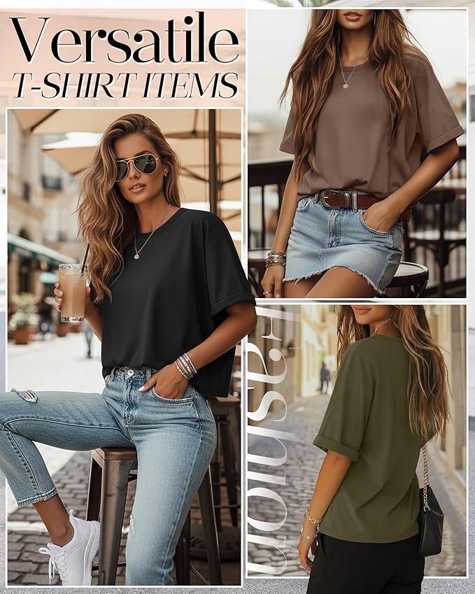 Riyiper 3 Pack Women's Oversized T-Shirt Half Sleeve Summer Tees Casual Loose Fit Crew Neck Basic Tops