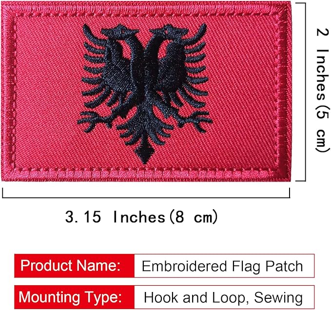 EmWoot 2PCS Albania Flag Patch Embroidered Morale Patch Military Tactical Patches Hook and Loop