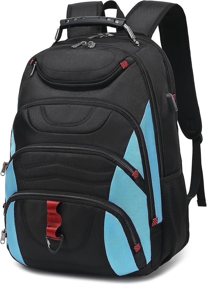 Boavan Laptop Backpack for men, 17.3 inch Laptop Bag with USB Port, Waterproof Travel Work Backpack Purse, Anti-Theft Teacher Nurse Doctor Casual Bookbags Office Business backpack，Black&Sky Blue