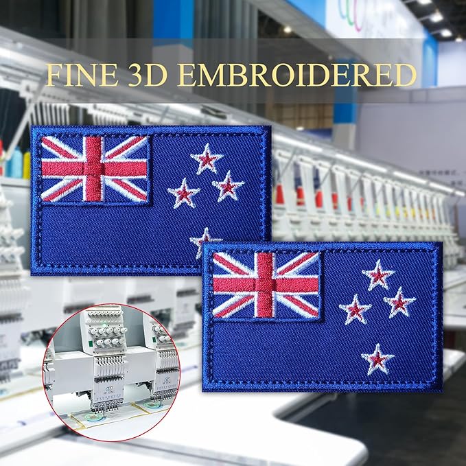 EmWoot 2PCS New Zealand Flag Patch Embroidered Morale Patch Military Tactical Patches Hook and Loop(Blue Border)