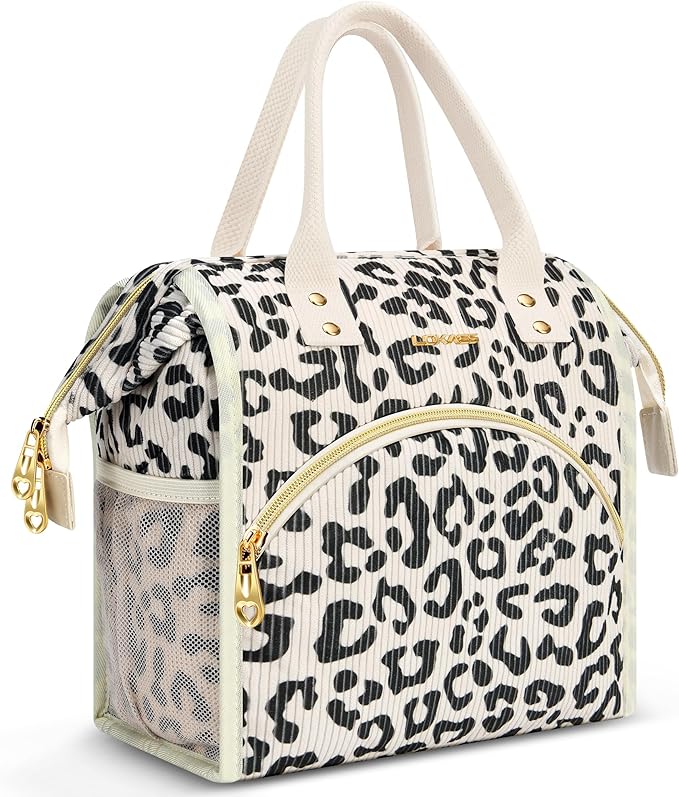 Lunch Bag Women Insulated Lunch Box Wide-Open Lunch Tote Bag Large Drinks Holder Durable Nylon Thermal Snacks Organizer for Men Adults Work Picnic Hiking Beach Fishing, Black Panther Corduroy