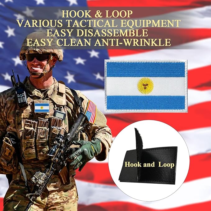 EmWoot 2PCS Argentina Flag Patch Embroidered Morale Patch Military Tactical Patches Hook and Loop(Argentina02)