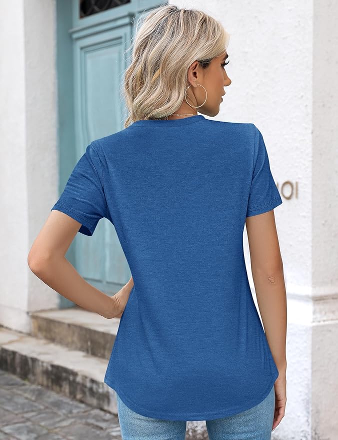Kistore Womens Casual Crew Neck Short Sleeve Pleated Tops Blouses Fashion Clothes 2026