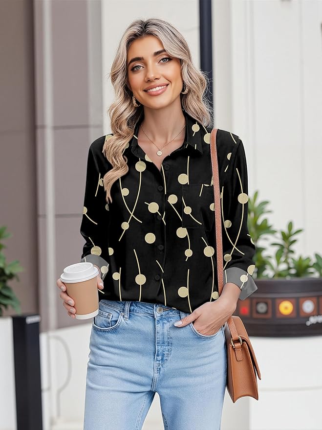 HOTOUCH Button Down Shirts for Women Long Sleeve Blouse Dressy Casual Business Work Tops with Pocket