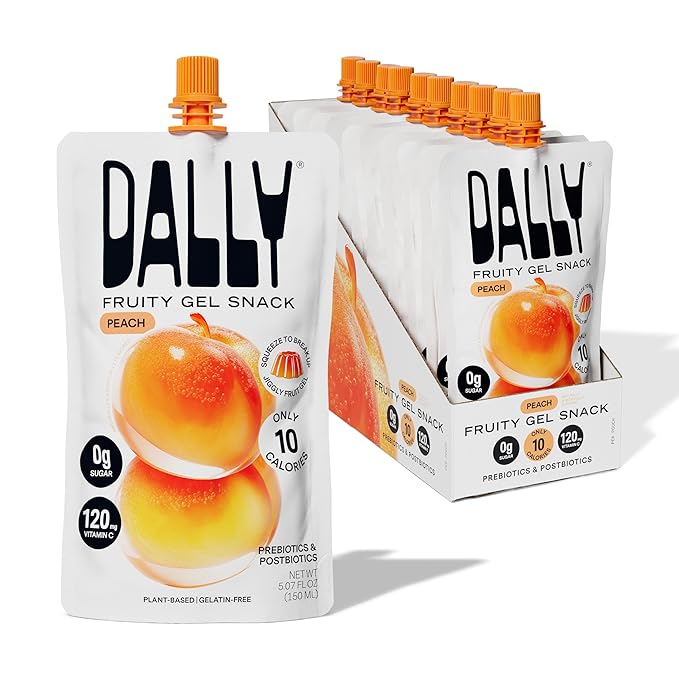 Dally Peach Drinkable Konjac Jelly (10 Pouches) – 10-Calorie, Zero Sugar Korean Fruit Snack – Prebiotics & Postbiotics for Skin, Immune & Weight Management