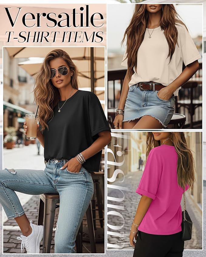 Riyiper 3 Pack Women's Oversized T-Shirt Half Sleeve Summer Tees Casual Loose Fit Crew Neck Basic Tops